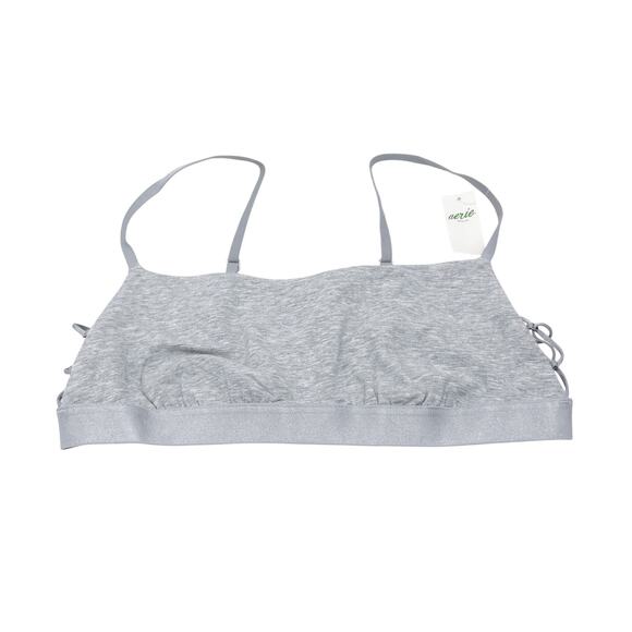 Aerie Square Neck Strappy Side Lace Up Unlined Wireless Bralette Heather Gray M - Picture 1 of 5